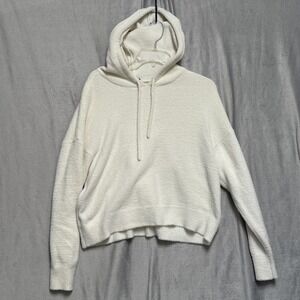 Express Hoodie Womens Medium White Textured Knit Pullover Cropped Sweater Boucle